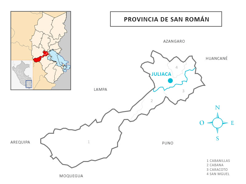 Mapa de la provincia de San Román juliaca